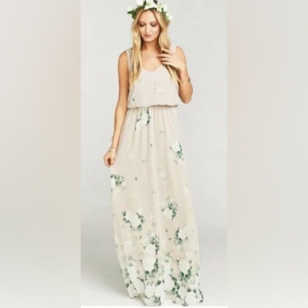 NWT SHOW ME YOUR MUMU KENDALL MAXI DRESS FLORAL BOUQUET BEIGE SIZE XXS